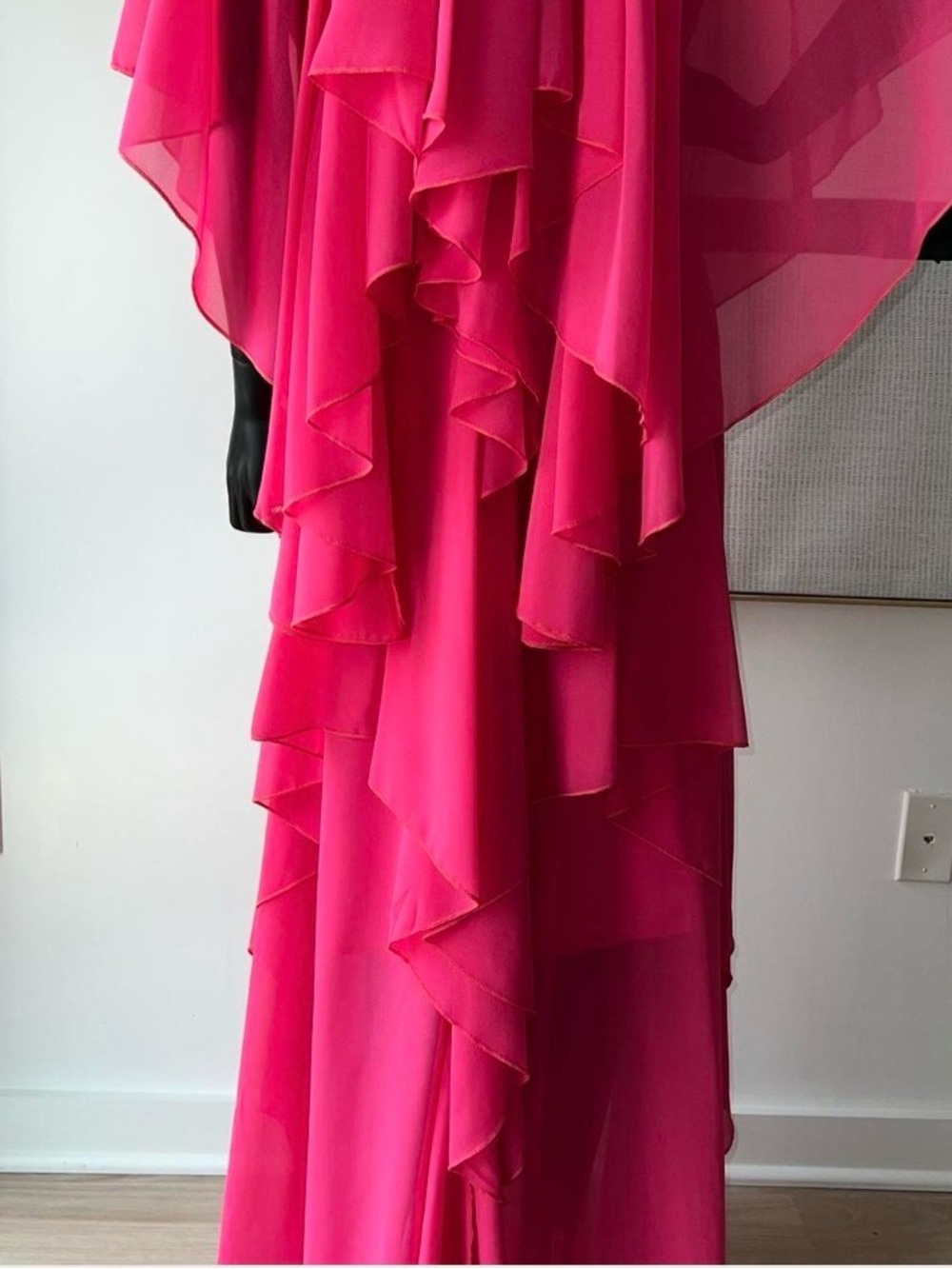 Asymmetrical Ruffle Evening Dress in Hot Pink